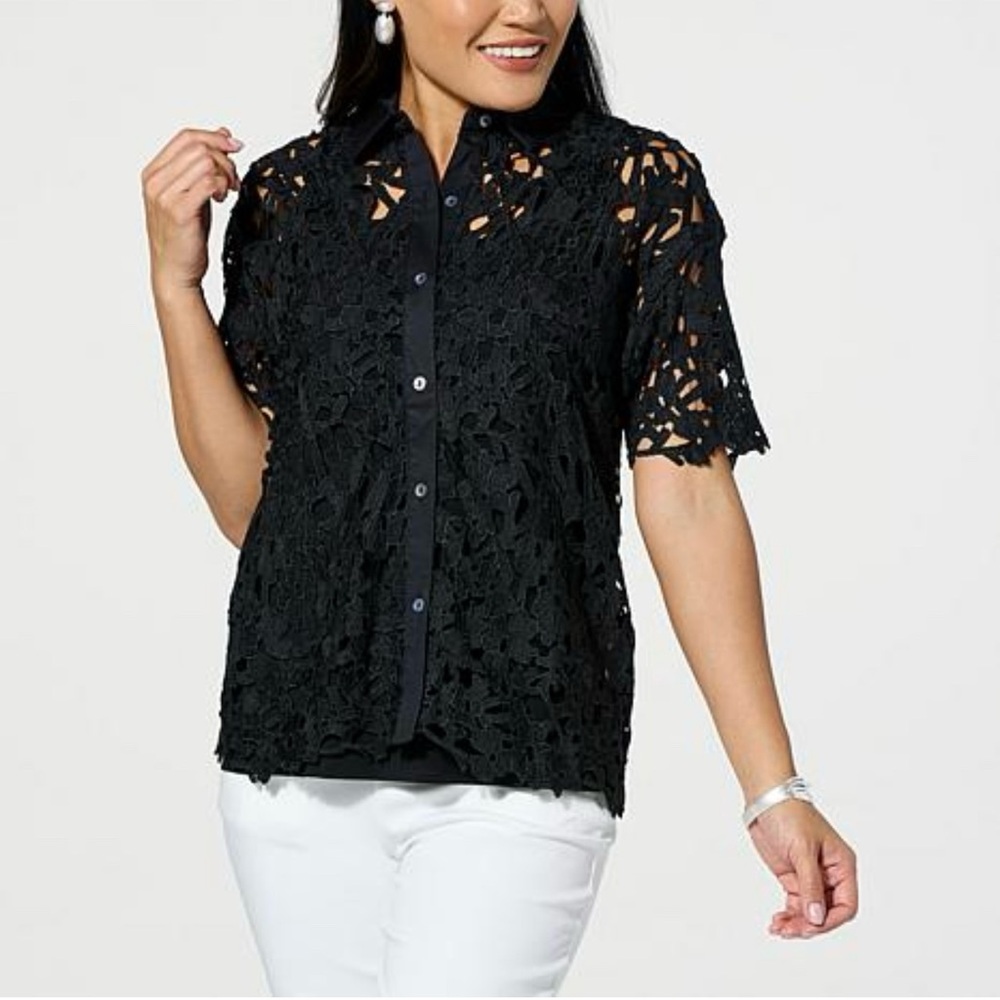 Elegant Black Lace Women's Top NWOT